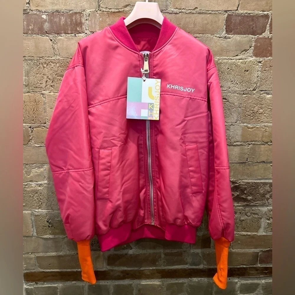 Khrisjoy NWT Satin Oversized Bomber Jacket in Pink GARDENIA Sz 0 (S)
